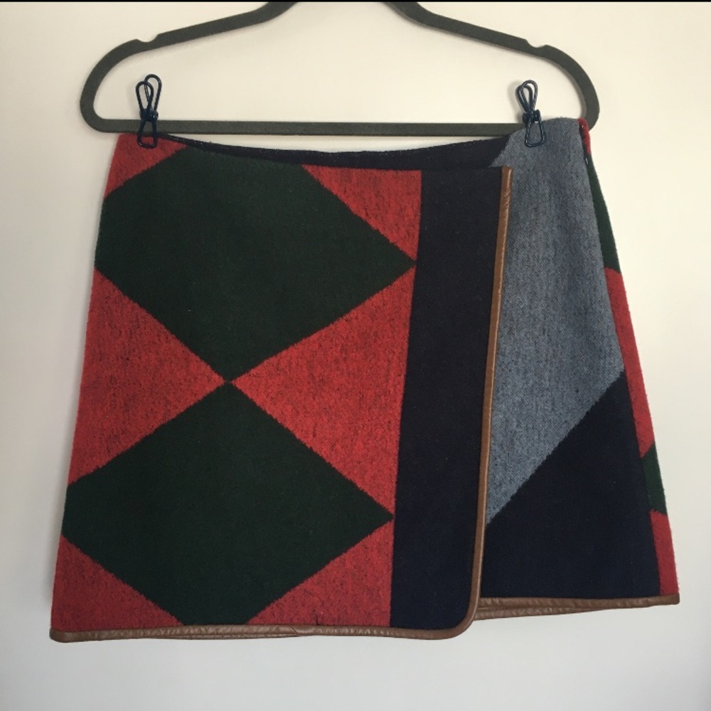Geometric Colorblock Wool Blend Skirt - Green & Red